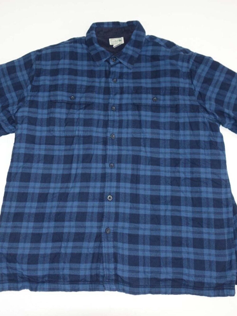 L.L. Bean Men's Fleece Lined Heavy Flannel Shirt Size XXL 100% Cotton Blue Plaid